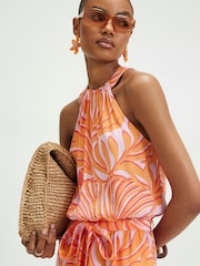 River Island Orange Sleeveless Halter Neck Printed Playsuit - Image 4 of 4