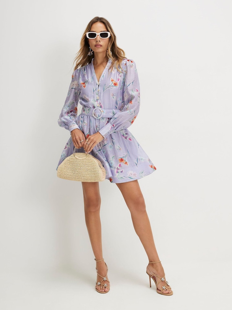 River Island Purple Long Sleeve Floral Print Belted Shirt Mini Dress - Image 2 of 4