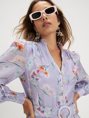 River Island Purple Long Sleeve Floral Print Belted Shirt Mini Dress - Image 3 of 4