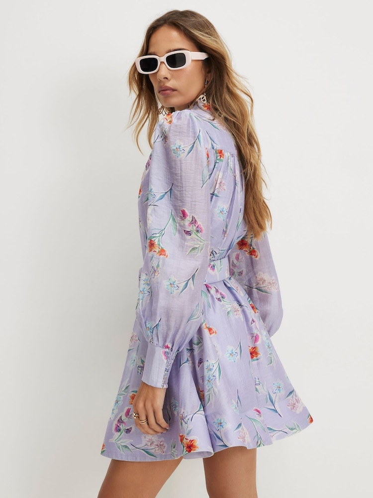 River Island Purple Long Sleeve Floral Print Belted Shirt Mini Dress - Image 4 of 4