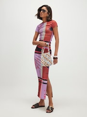 River Island Orange Patchwork Textured Midi Skirt - Image 1 of 3