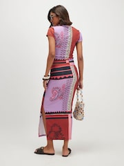 River Island Orange Patchwork Textured Midi Skirt - Image 2 of 3