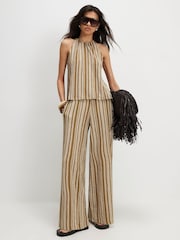 River Island Green Stripe Textured Wide Leg Trousers - Image 1 of 4
