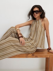 River Island Green Stripe Textured Wide Leg Trousers - Image 2 of 4
