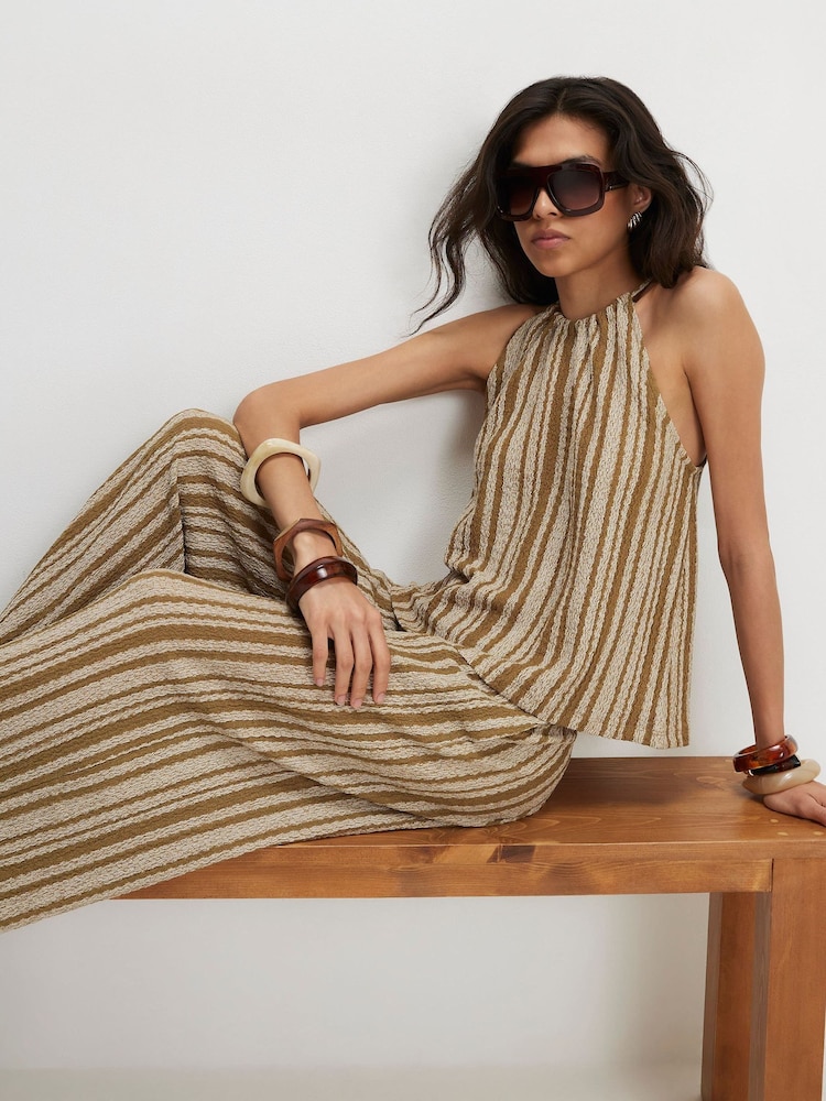 river island green stripe dress River Island Green Stripe Dress River Island Halter Neck Satin Maxi Dress In Green Print ASOS