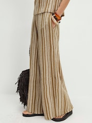 River Island Green Stripe Textured Wide Leg Trousers - Image 3 of 4