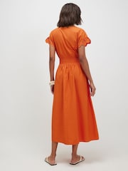 River Island Orange Short Sleeve Poplin Cutwork Midi Dress - Image 3 of 4