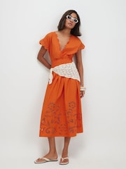River Island Orange Short Sleeve Poplin Cutwork Midi Dress - Image 4 of 4