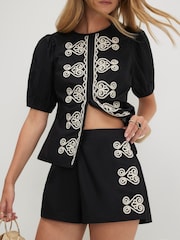River Island Black Poplin Embroidered Shorts - Image 3 of 4