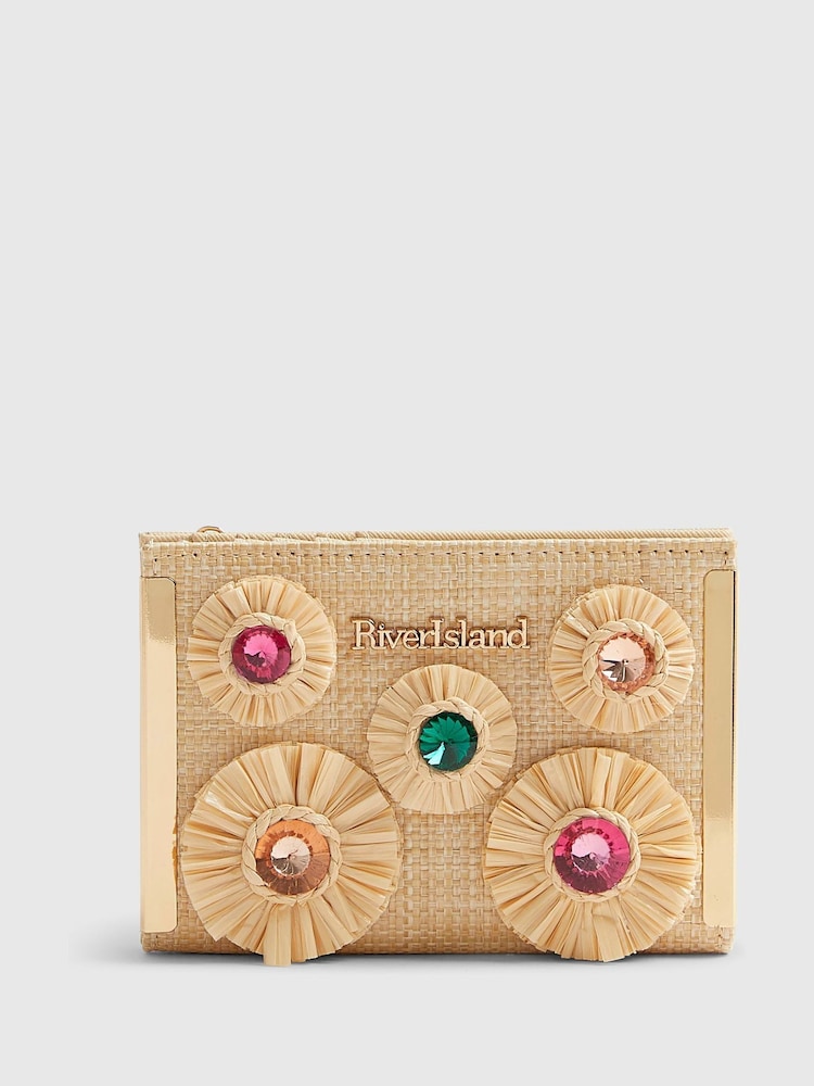 River Island Raffia Gem Stone Fold Out Purse - תמונה 1 מתוך 5