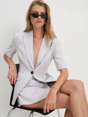River Island Cream Short Sleeve Stripe Blazer - Image 4 of 4