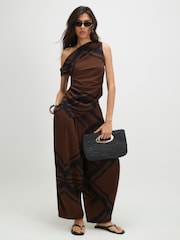 River Island Brown Printed Balloon Leg Trousers - Image 1 of 4