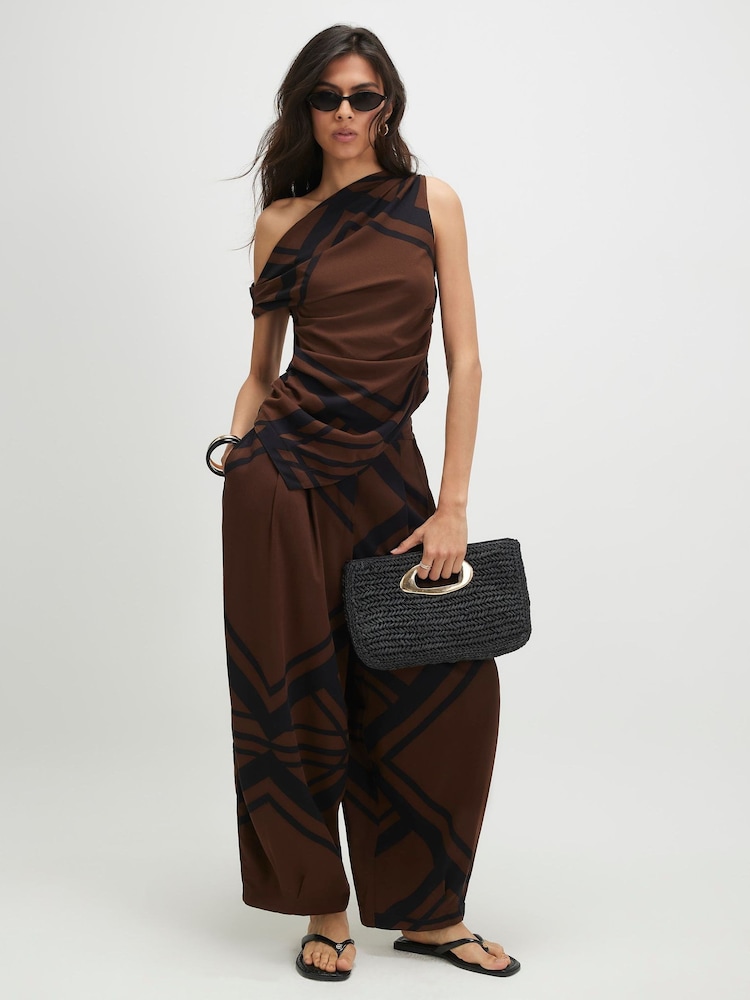 River Island Brown Printed Balloon Leg Trousers - Image 1 of 4