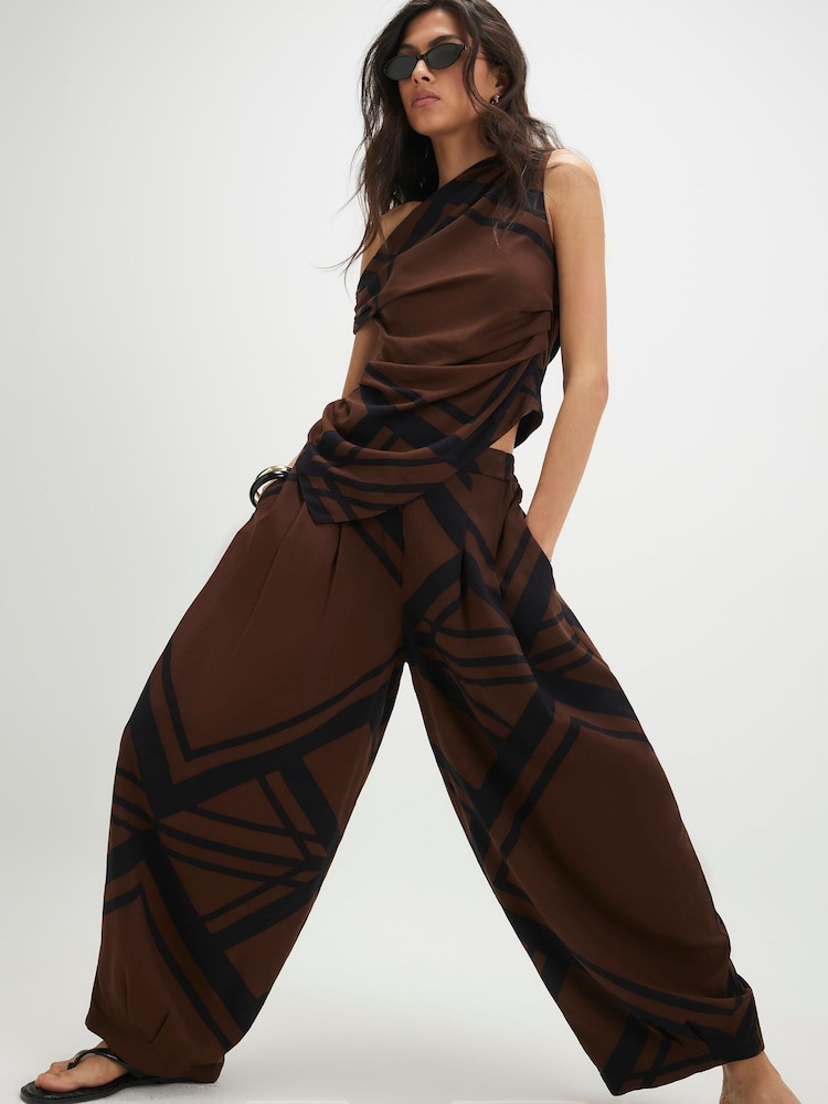 River Island Brown Printed Balloon Leg Trousers - Image 4 of 4
