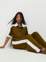 River Island Green Petite Premium Colour Block Wide Leg Trousers - Image 2 of 4