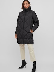 VILA Black Quilted Padded High Neck Coat - Image 1 of 5