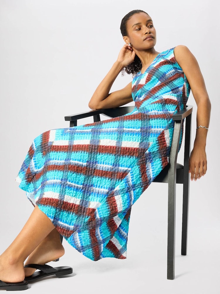 Whistles Blue Petite Checked V-Neck Textured Dress - Image 2 of 4 Whistles Blue Petite Checked V-Neck Textured Dress - Image 2 of 4