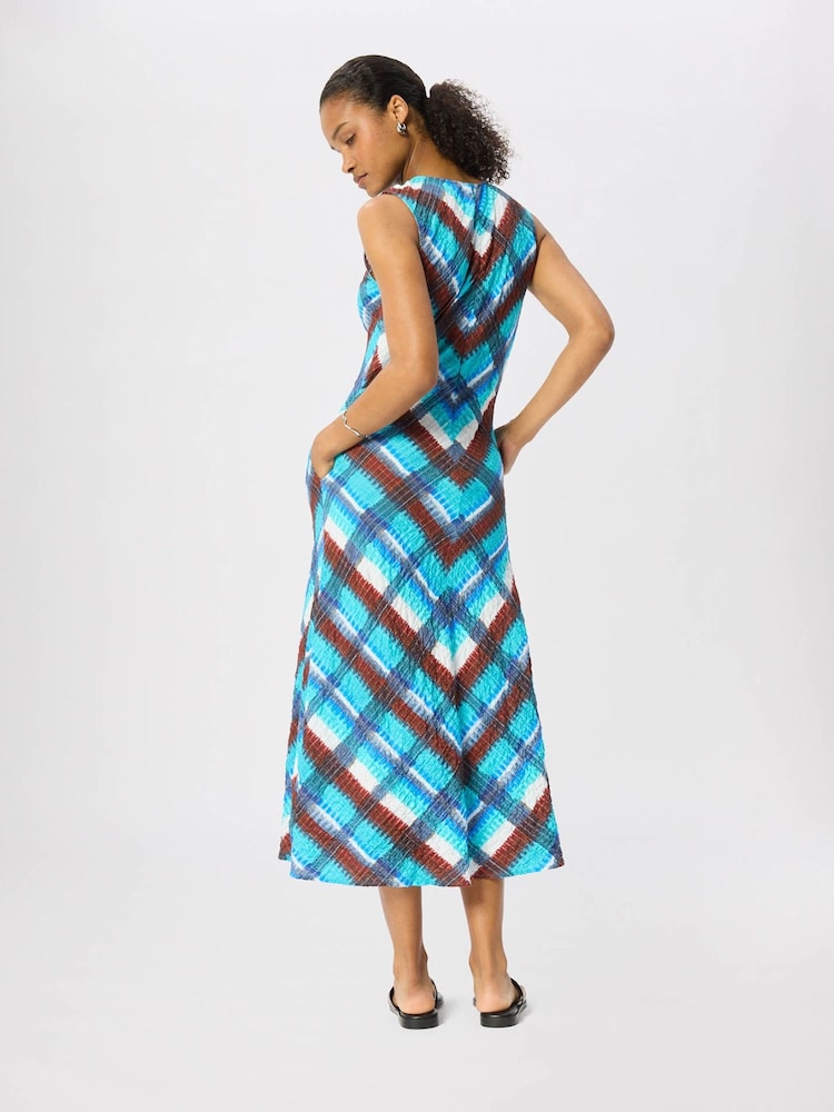 Whistles Blue Petite Checked V-Neck Textured Dress - Image 4 of 4 Whistles Blue Petite Checked V-Neck Textured Dress - Image 4 of 4