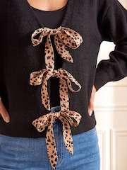 Roman Black Animal Tie Front Knit Cardigan - Image 4 of 4