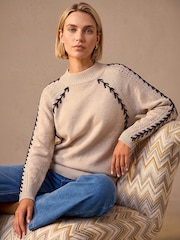 Roman Natural Blanket Stitch Knit Jumper - Image 1 of 4
