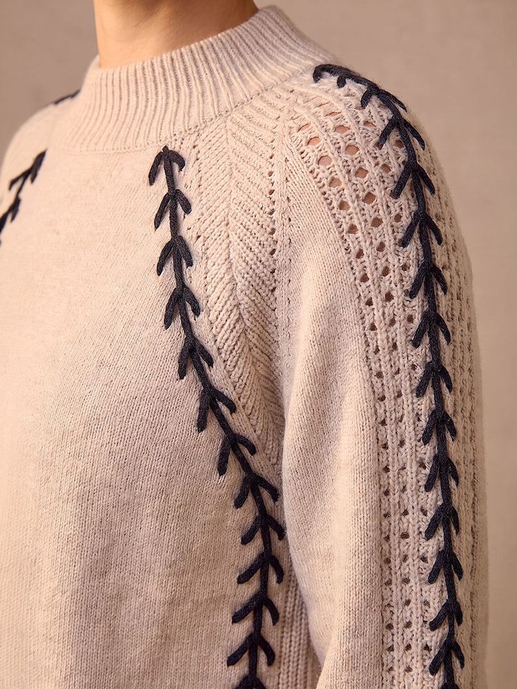 Roman Natural Blanket Stitch Knit Jumper - Image 4 of 4