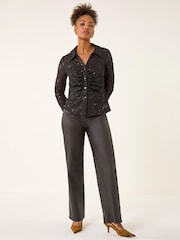 Roman Black Sequin Lace Collared Blouse - Image 3 of 4