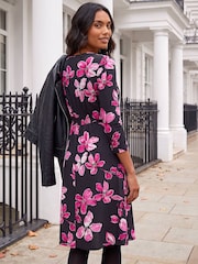 Roman Pink Floral Print Gathered Stretch Midi Dress - Image 3 of 4