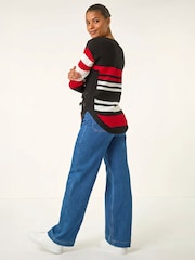 Roman Black Stripe Zip Front Ribbed Knit Jumper - Image 2 of 4