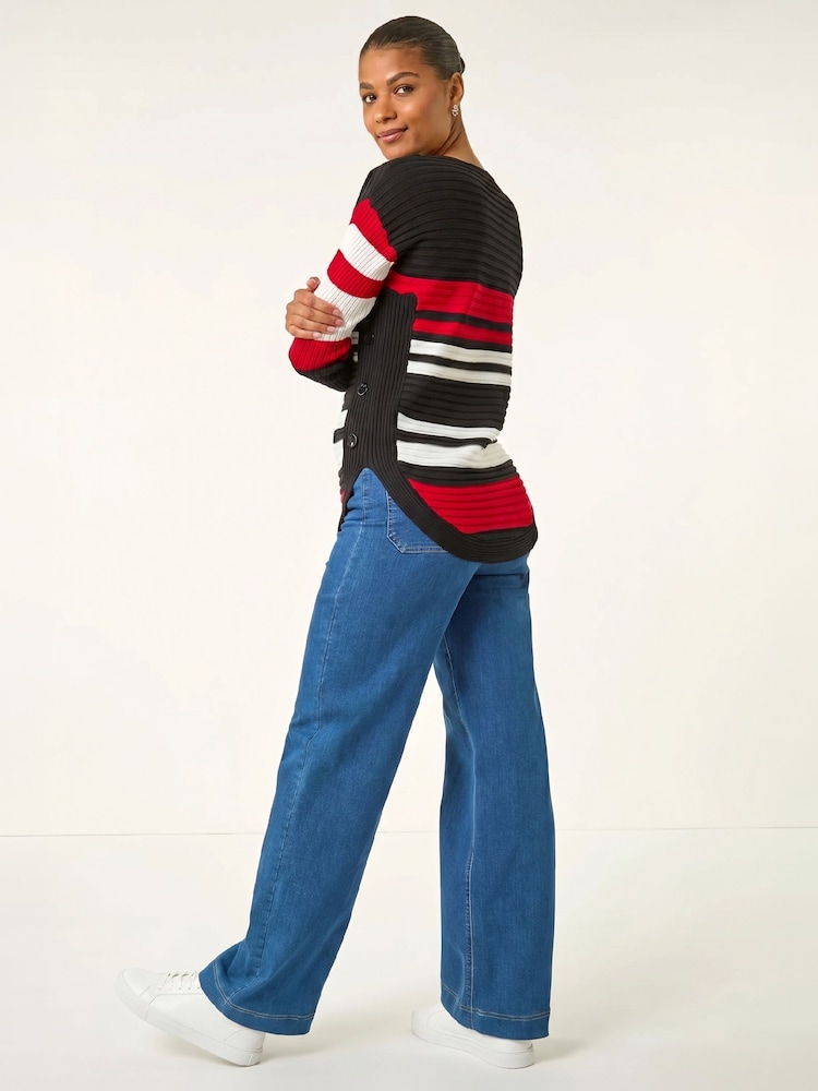 Roman Black Stripe Zip Front Ribbed Knit Jumper - Image 2 of 4
