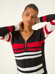 Roman Black Stripe Zip Front Ribbed Knit Jumper - Image 4 of 4