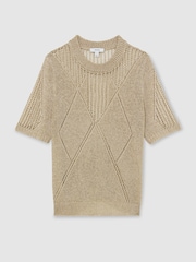 Reiss Gold Tamsin Metallic Argyle Open-Knit Top - Image 2 of 6