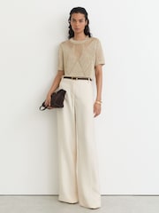 Reiss Gold Tamsin Metallic Argyle Open-Knit Top - Image 4 of 6