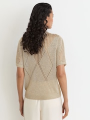 Reiss Gold Tamsin Metallic Argyle Open-Knit Top - Image 5 of 6