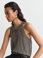 Reiss Gunmetal Maia Textured-Knit Metallic Vest - Image 1 of 6