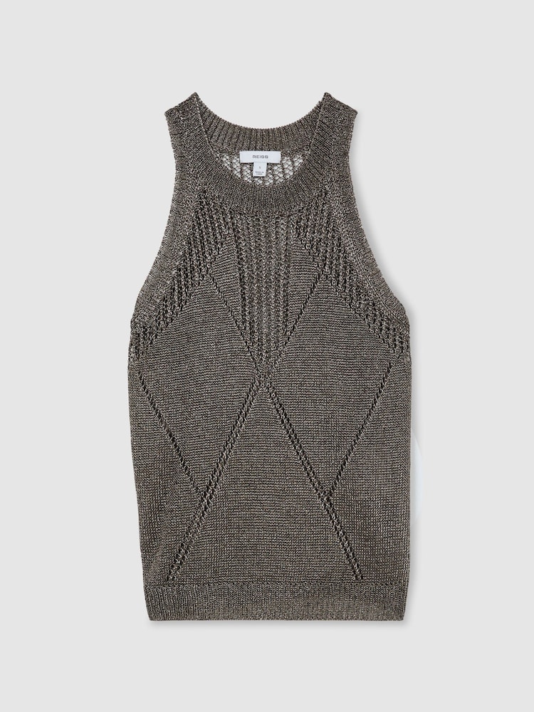 Reiss Gunmetal Maia Textured-Knit Metallic Vest - Image 2 of 6