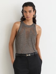 Reiss Gunmetal Maia Textured-Knit Metallic Vest - Image 3 of 6