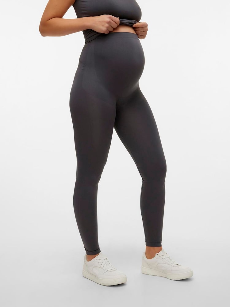 Mamalicious Grey Maternity Seamless Leggings - Image 1 of 5 Mamalicious Grey Maternity Seamless Leggings - Image 1 of 5