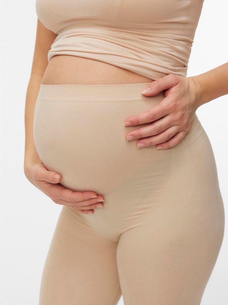 Mamalicious Cream Maternity Seamless Legging Shorts - Image 1 of 6 Mamalicious Cream Maternity Seamless Legging Shorts - Image 1 of 6