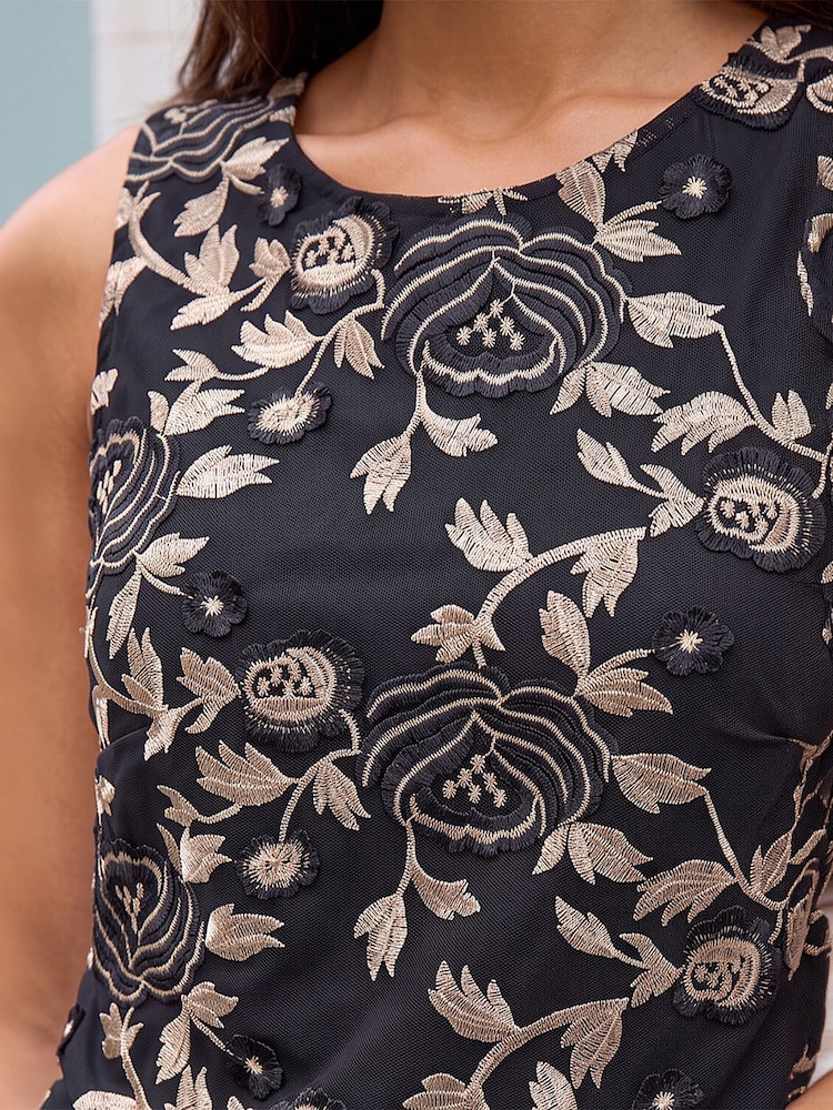 Roman Black Floral Print Foil Top - Image 4 of 4 Roman Black Floral Print Foil Top - Image 4 of 4