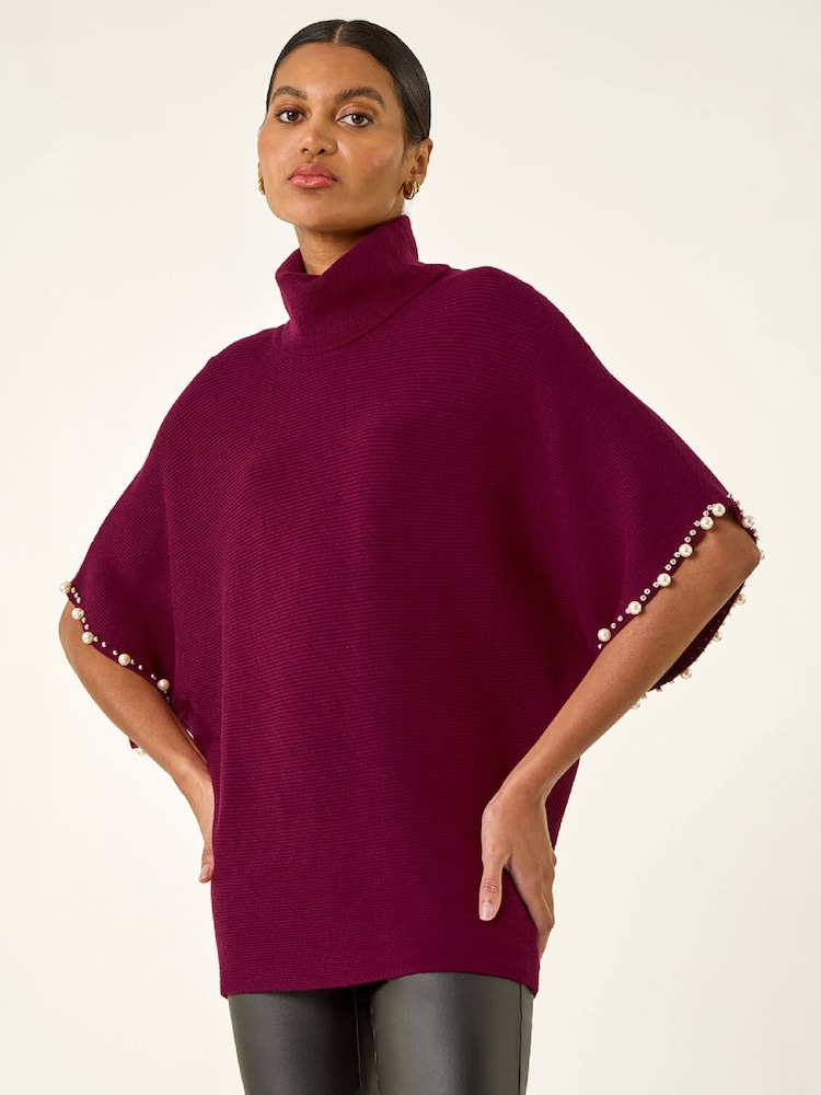 Roman Red Pearl Embellished Knit Jumper - Image 2 of 4 Roman Red Pearl Embellished Knit Jumper - Image 2 of 4