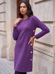 Roman Purple Side Button Detail Swing Dress - Image 3 of 4