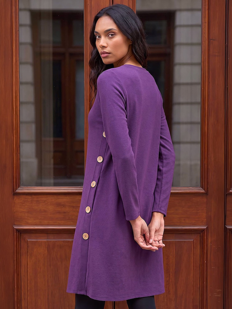 Roman Purple Side Button Detail Swing Dress - Image 4 of 4