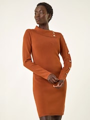 Roman Brown Button Detail Roll Neck Jumper Dress - Image 1 of 4