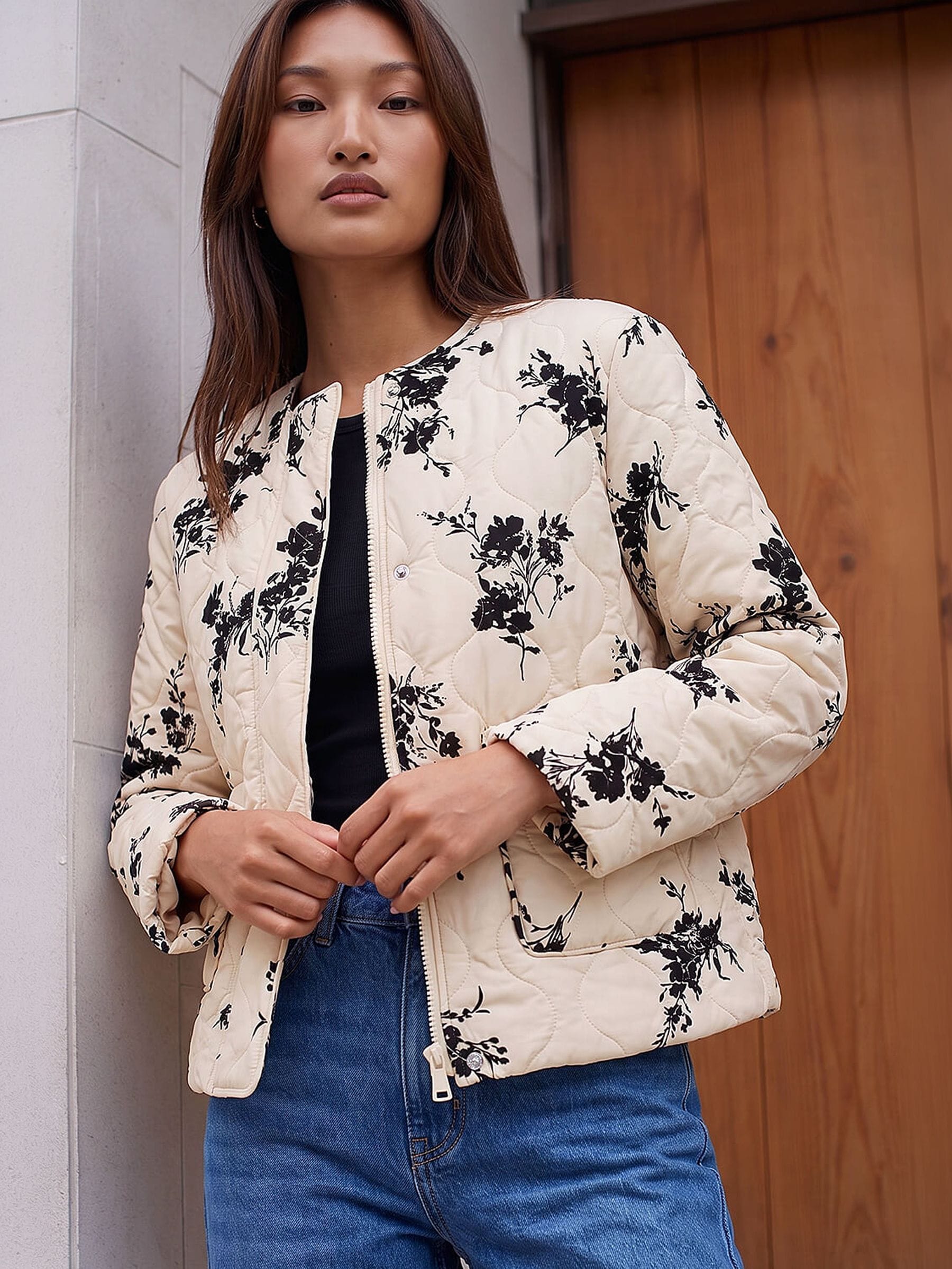 Roman Women's White Floral Flock Quilted Jacket - Image 1