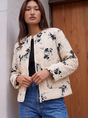 Roman White Floral Flock Quilted Jacket - Image 1 of 4