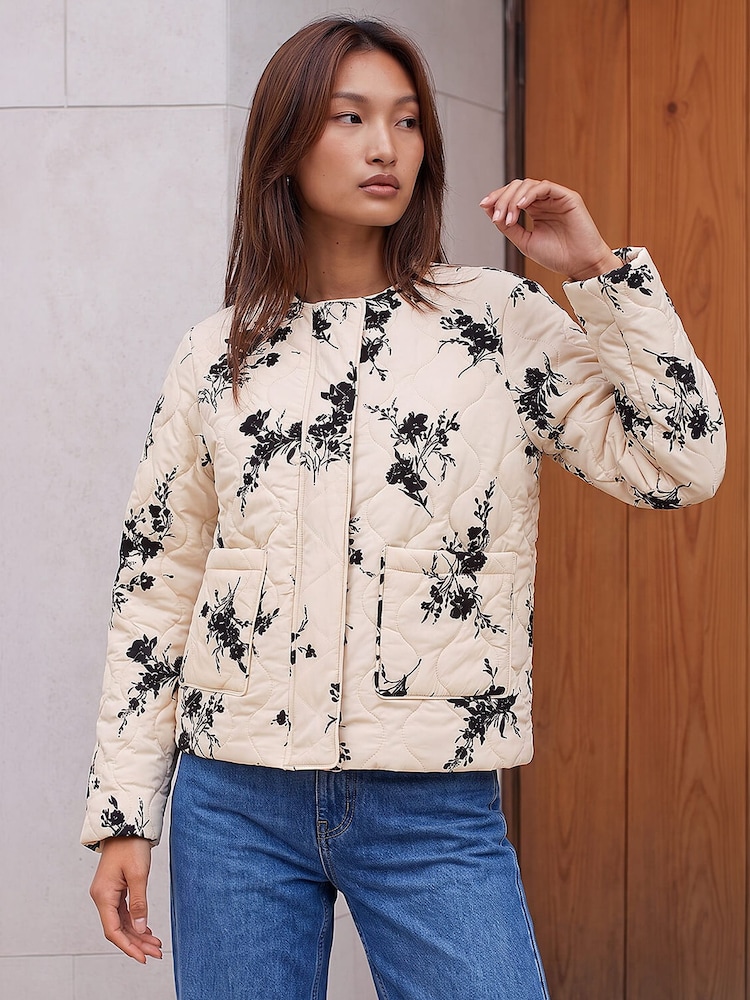 Roman White Floral Flock Quilted Jacket - Image 2 of 4