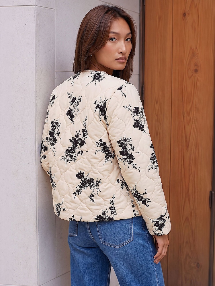 Roman White Floral Flock Quilted Jacket - Image 4 of 4