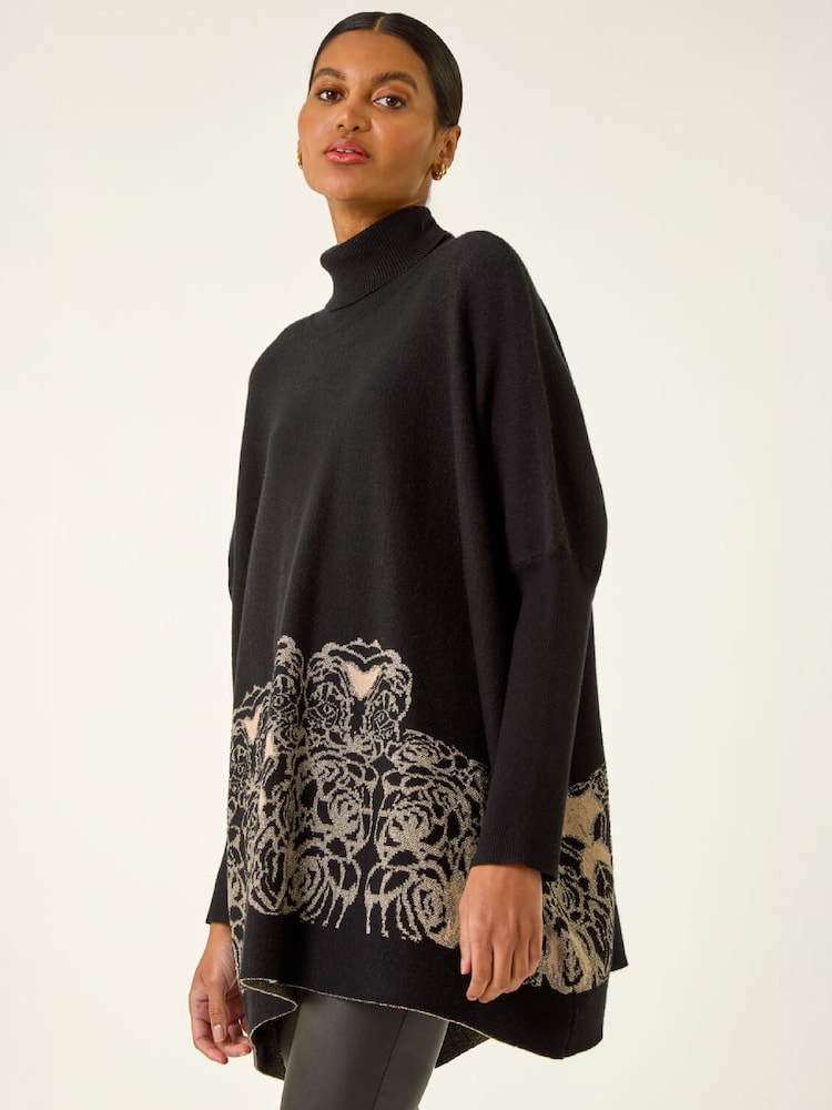 Roman Black Mono Print High Neck Knit Jumper - Image 1 of 4 Roman Black Mono Print High Neck Knit Jumper - Image 1 of 4