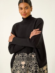 Roman Black Mono Print High Neck Knit Jumper - Image 2 of 4
