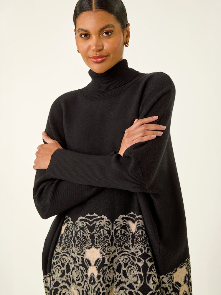 Roman Black Mono Print High Neck Knit Jumper - Image 2 of 4 Roman Black Mono Print High Neck Knit Jumper - Image 2 of 4